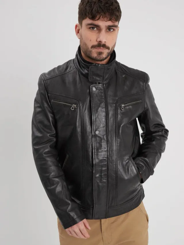 Daytona Falconero blouson cuir noir col montant
