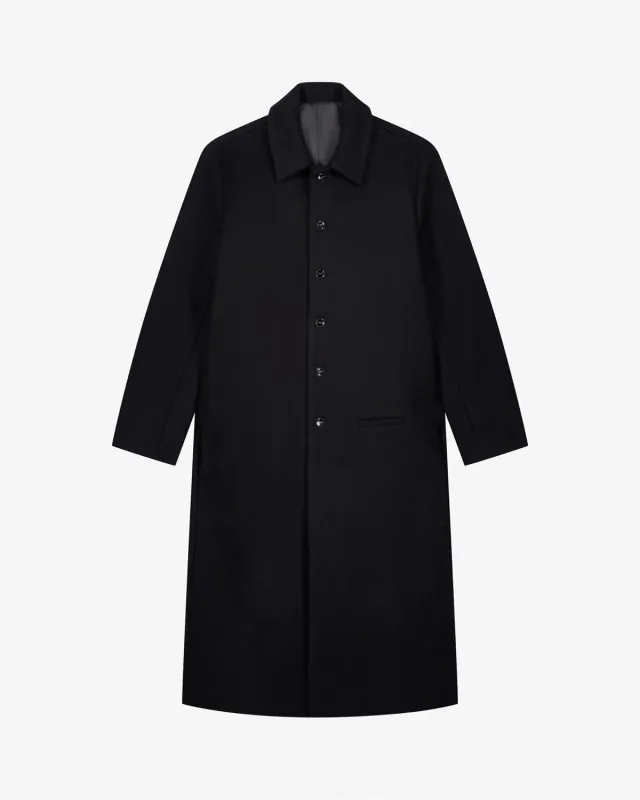 LEBRUN Manteau long laine noir droit