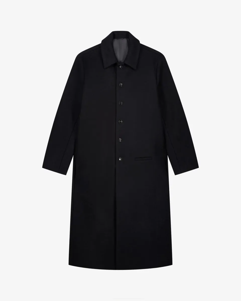 LEBRUN Manteau long laine noir droit
