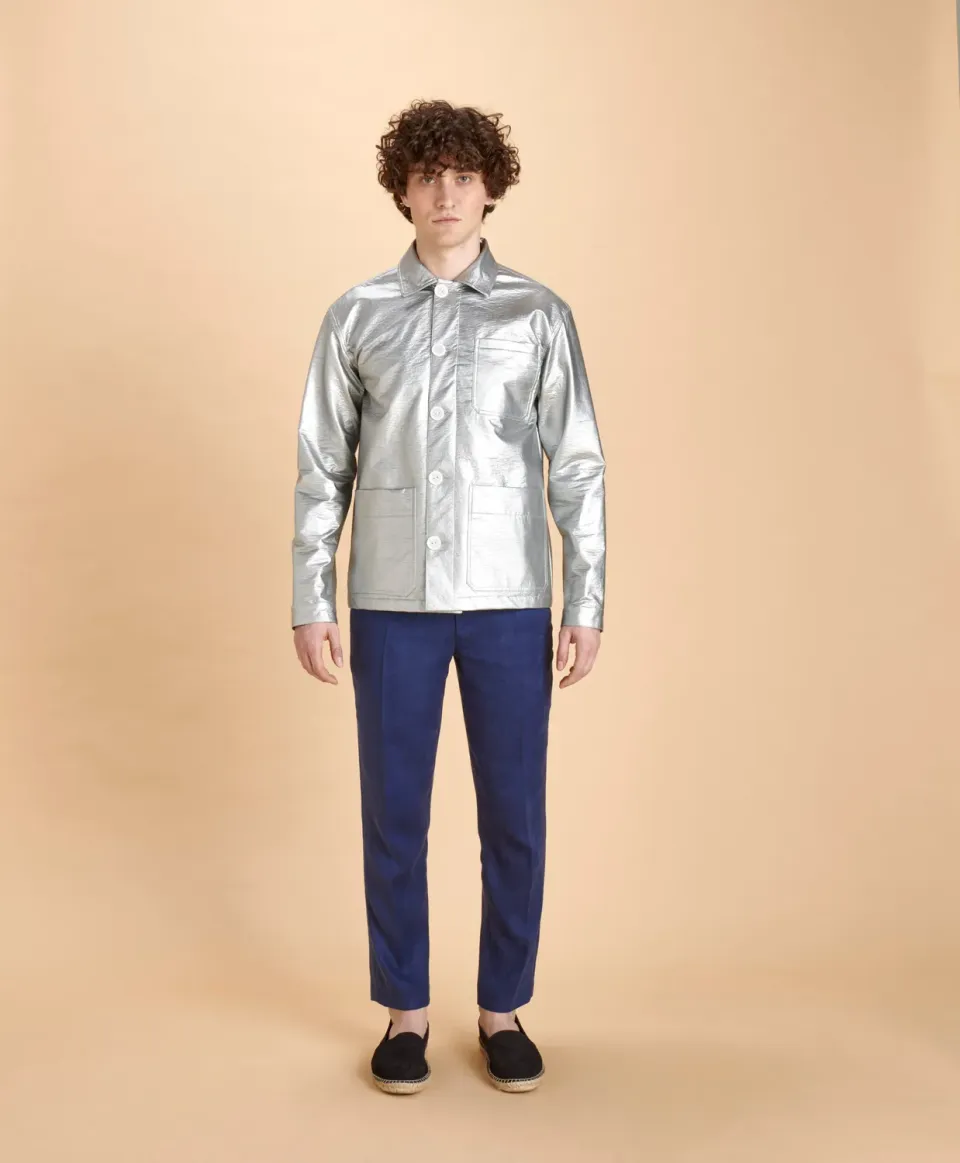 Soubacq Le Bleu Cosmic veste de travail vinyle futuriste