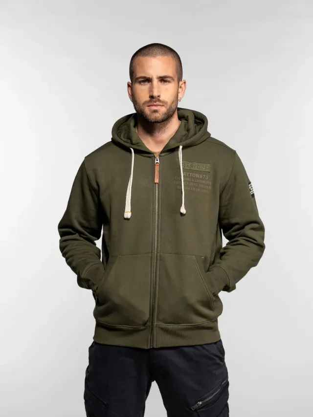 Daytona Tillman sweat capuche zip coton kaki