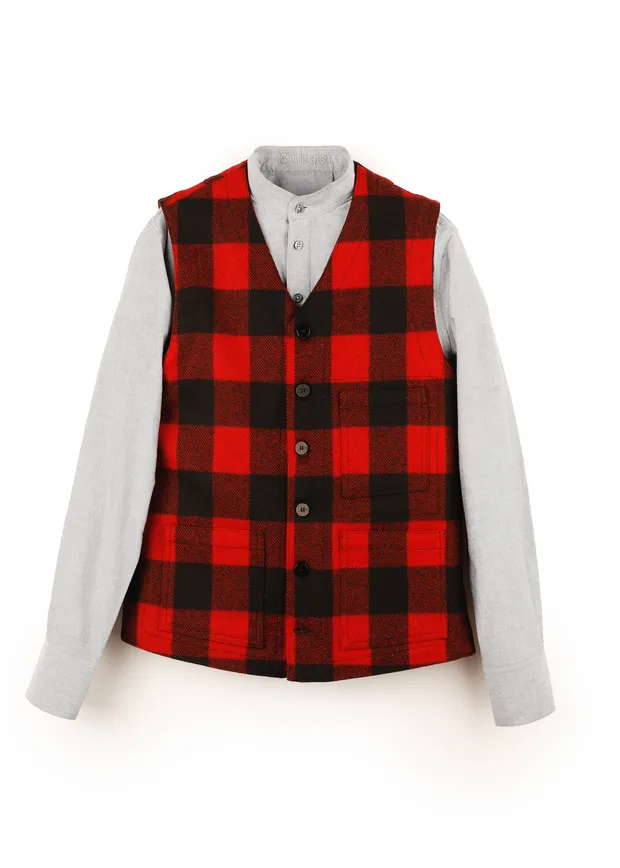 Hollington gilet laine carreaux noir rouge poches plaquées