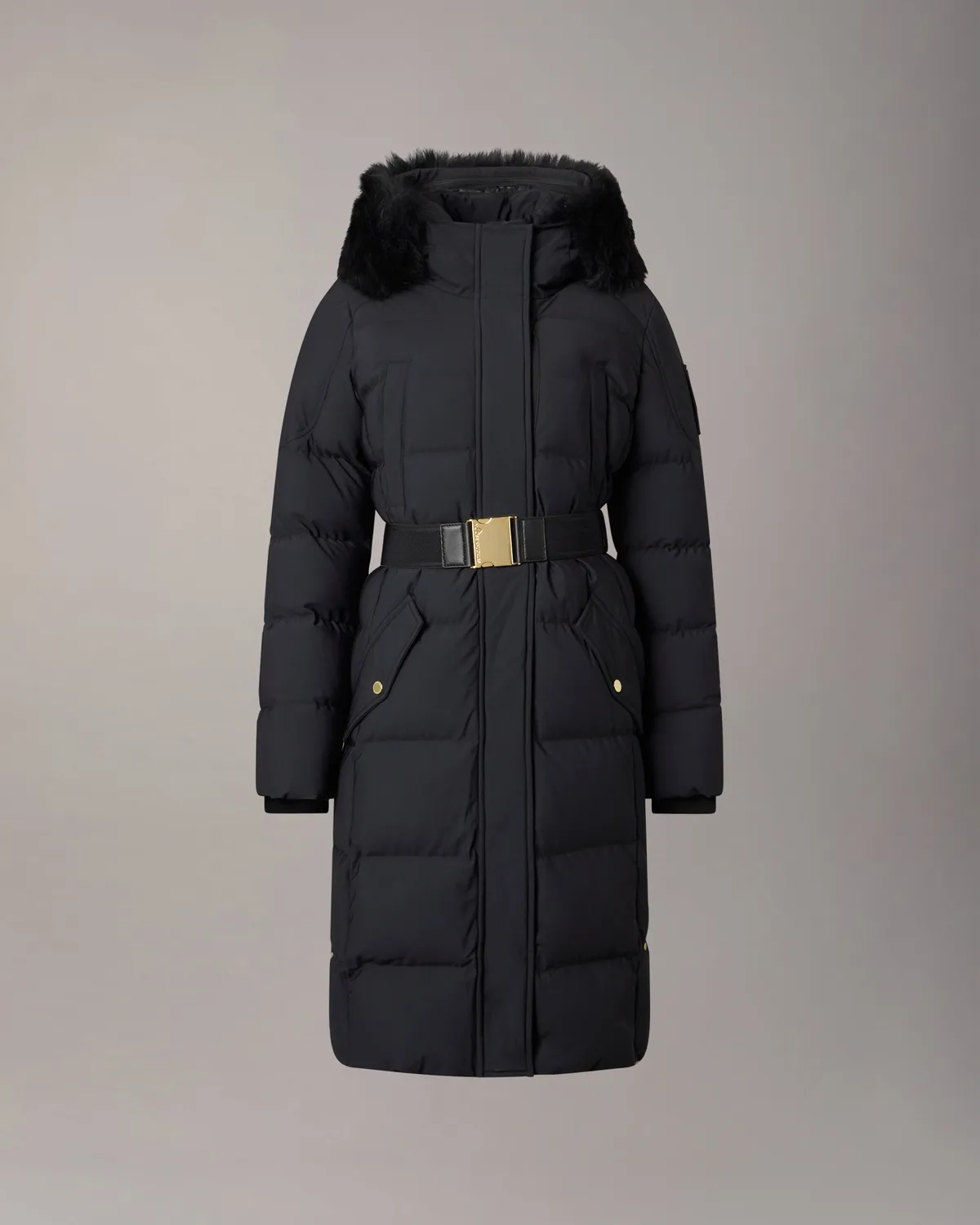 Moose Knuckles Gilded parka longue noire ceinture dorée