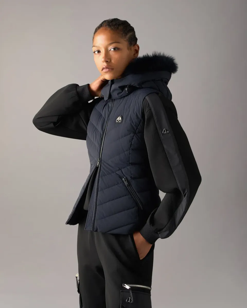 Moose Knuckles Elora Down Vest gilet navy duvet léger