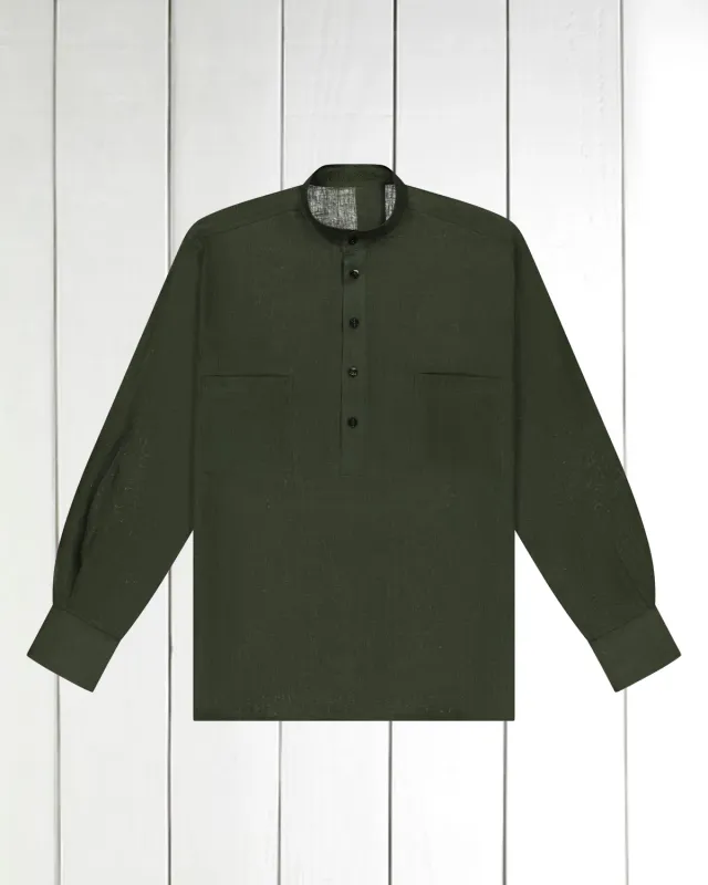 Hollington chemise col mao toile lin chemise vert bronze M