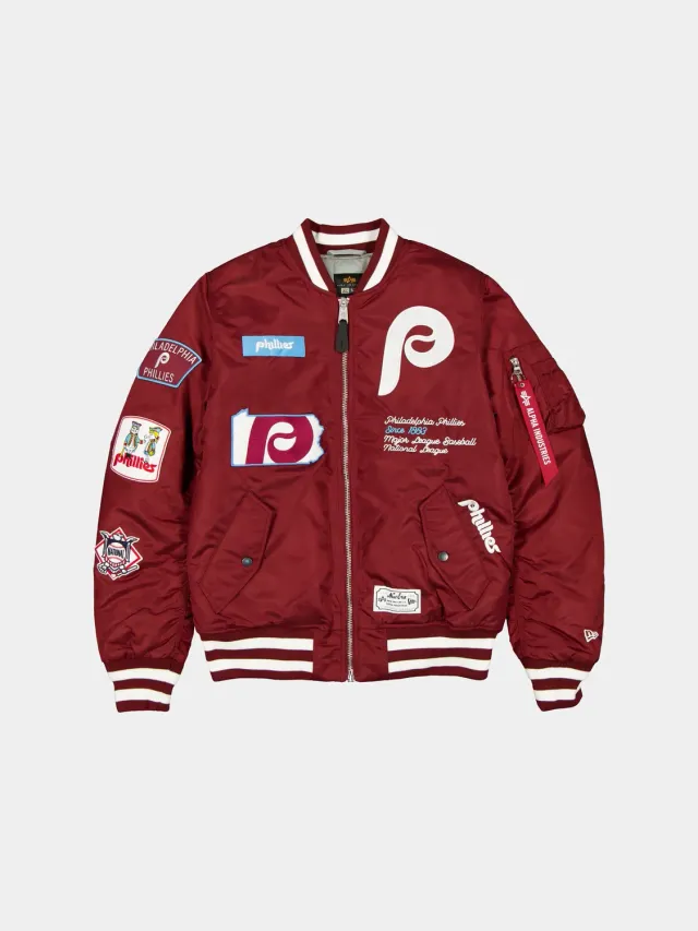 Alpha Industries MA-1 Philadelphia Phillies blouson bomber bordeaux isolé