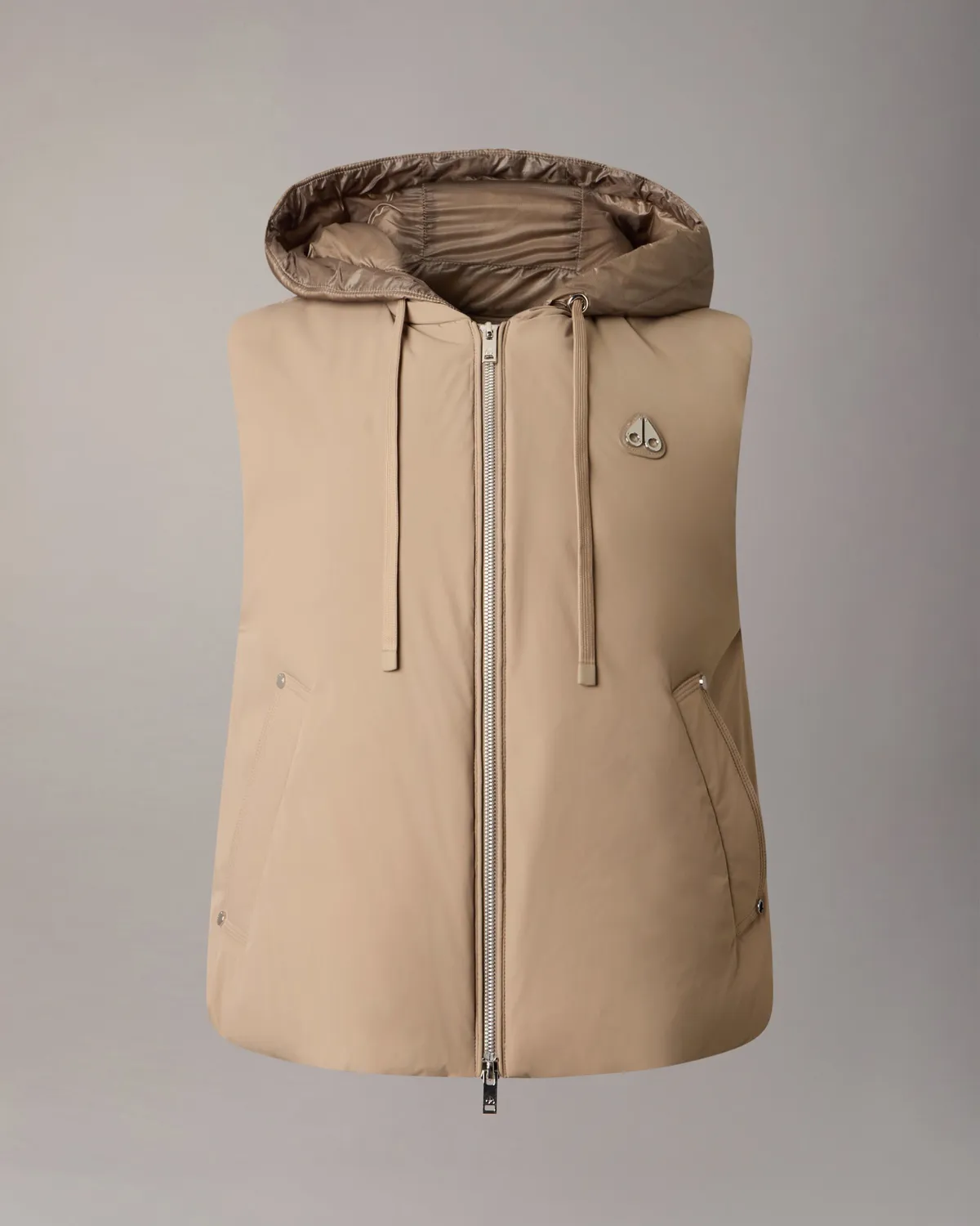 Moose Knuckles Tegan gilet duvet gris cendré capuche amovible