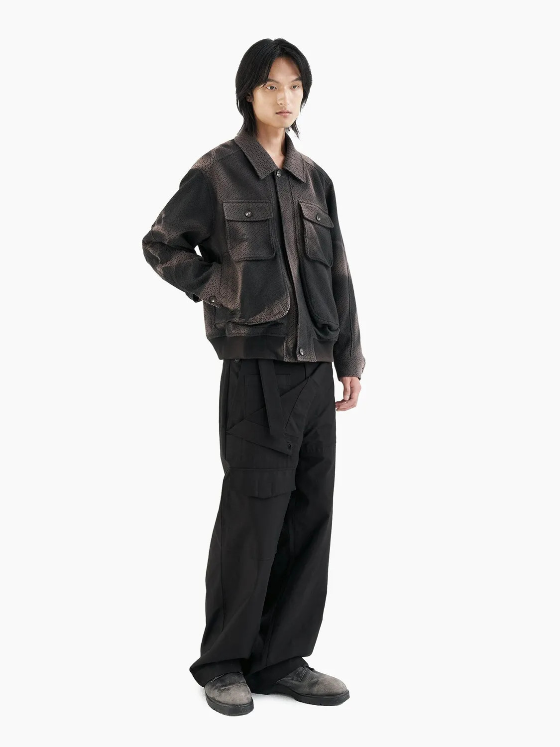 Alpha JiyongKim Double Front pantalon noir ceinture réglable
