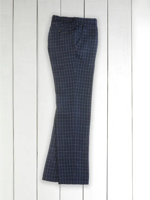 Hollington Siza pantalon lin laine carreaux British blue