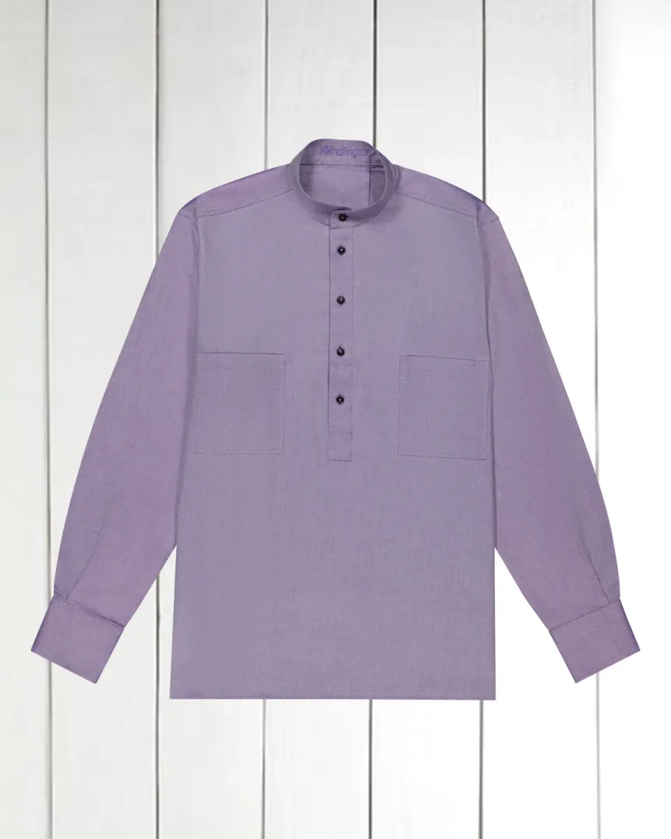 HOLLINGTON chemise col mao luxe aubergine coton taille M