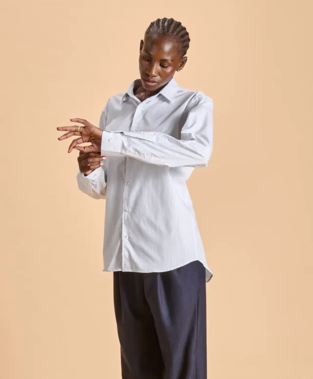 Soubacq Emile chemise popeline rayée bleu blanc