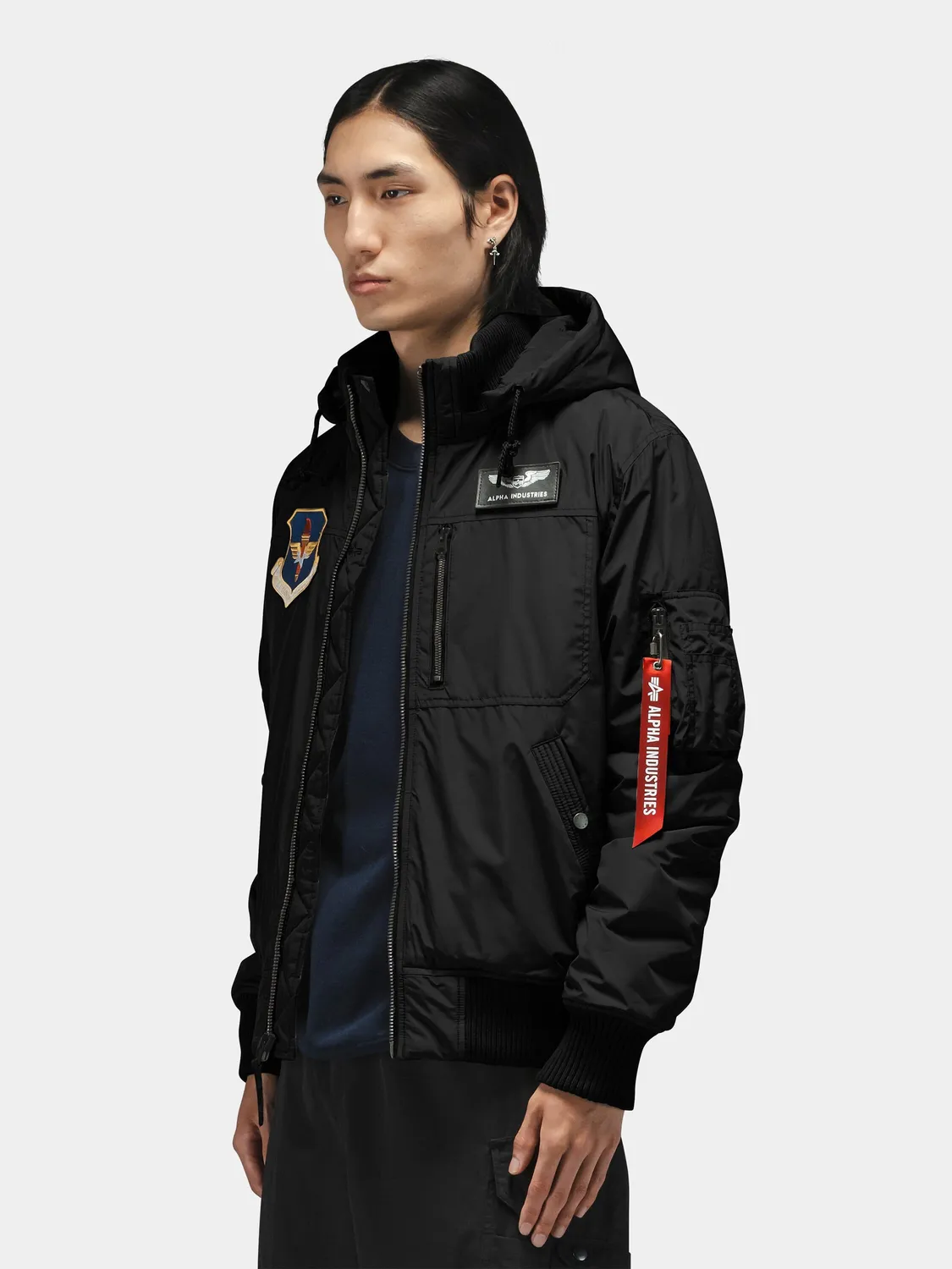 Alpha Industries Patched Hooded Rib bomber noir capuche