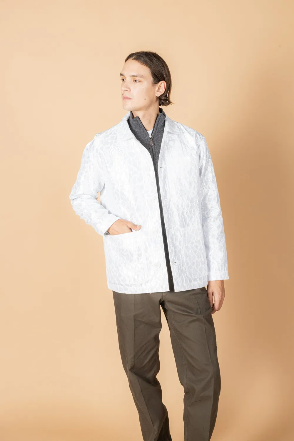 SOUBACQ Le Bleu Byzance veste brocart blanc lurex