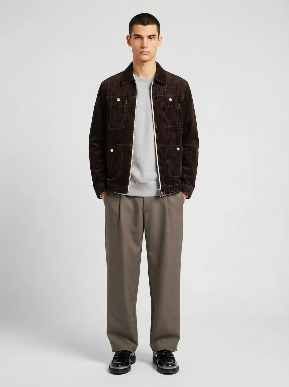 Lebrun blouson marron velours côtelé zippé hiver