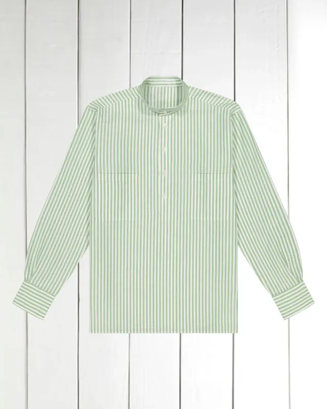 Hollington chemise col mao rayures vertes coton lin