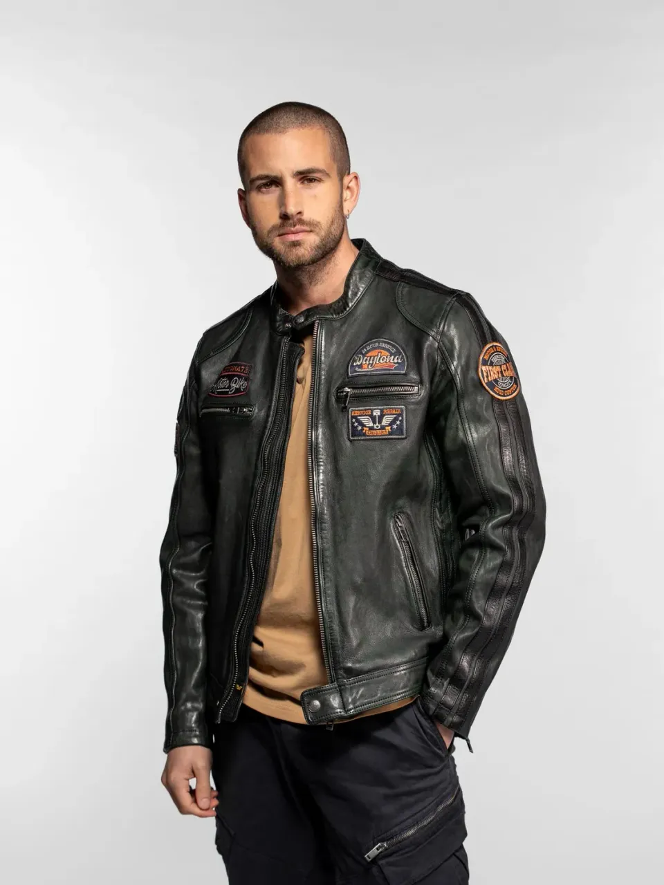 Daytona Aniak Blouson cuir moto mouton marine patiné