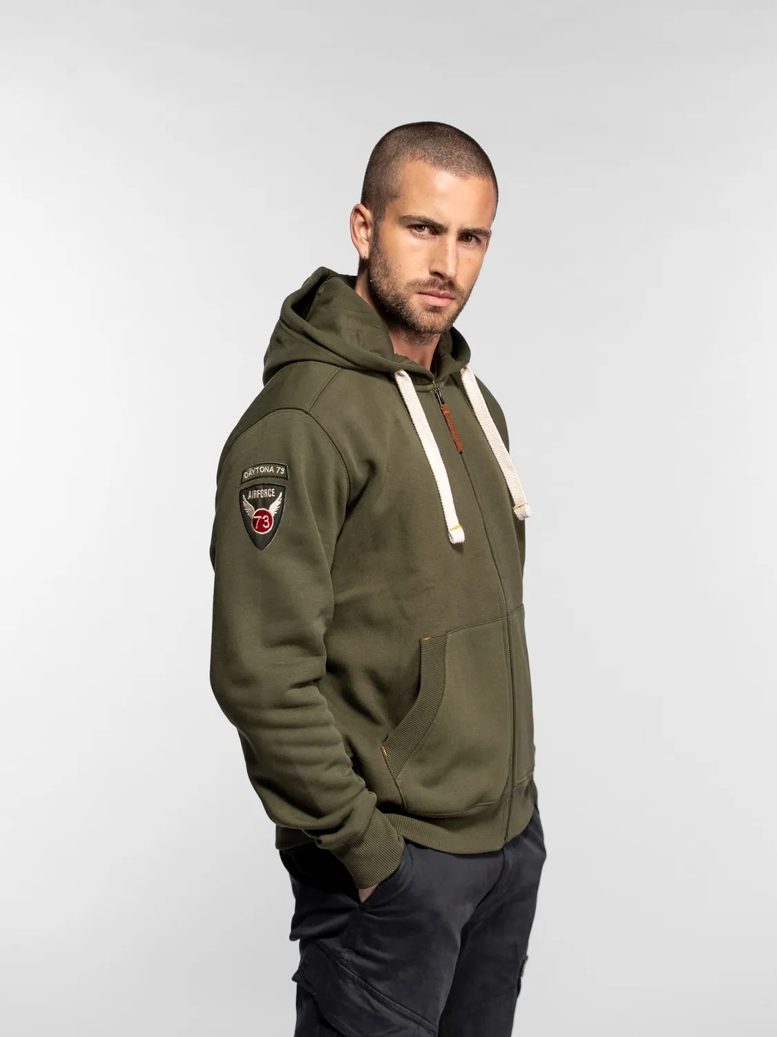 Daytona Tillman sweat capuche zip coton kaki