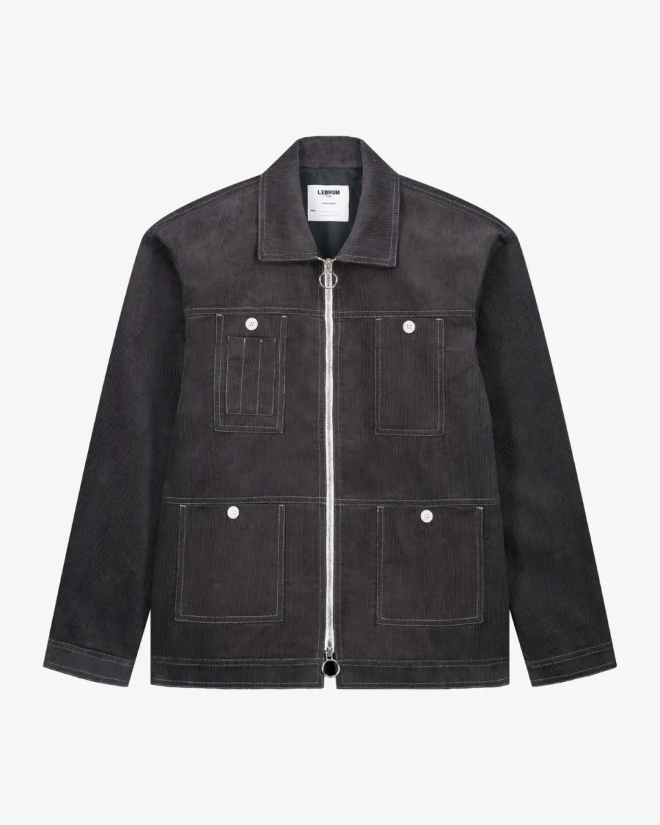 LEBRUN blouson velours gris zip col montant