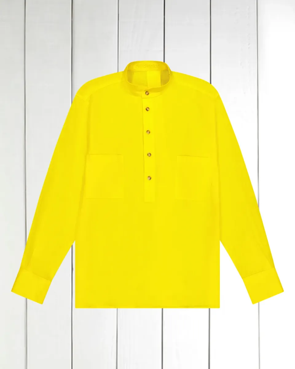 Hollington chemise col mao lin jaune droite