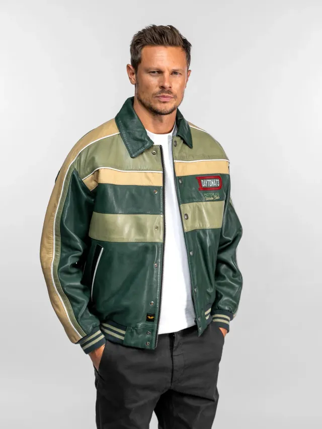 Daytona Lester blouson teddy cuir vert oversize