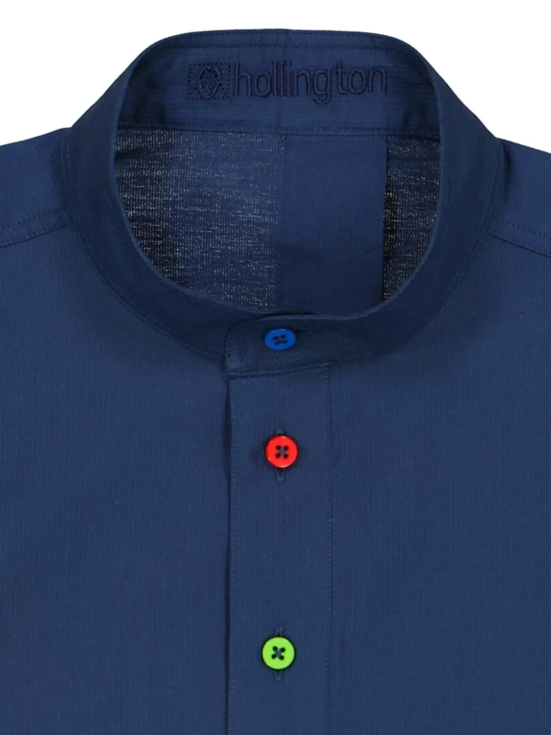 Hollington Deauville chemise coton marine col mao manches courtes