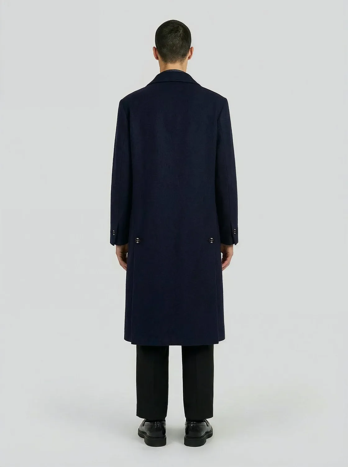 LEBRUN Manteau Long Laine Bleu Nuit Homme