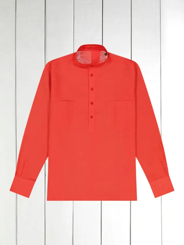 Hollington chemise toile lin rouge crimson coupe droite