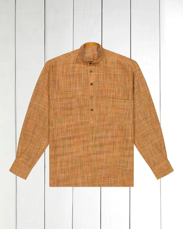 Hollington ocre chemise col mao toile lin faux-uni XS-3XL