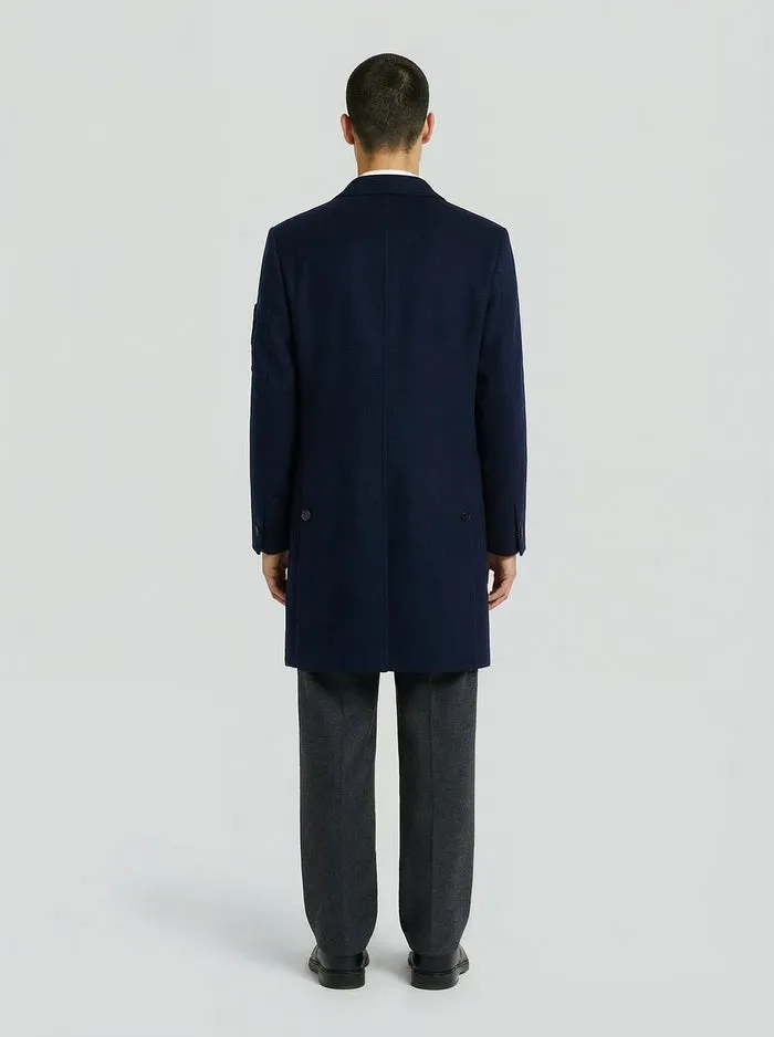 LEBRUN Manteau Bleu Laine Cachemire Cintré Homme