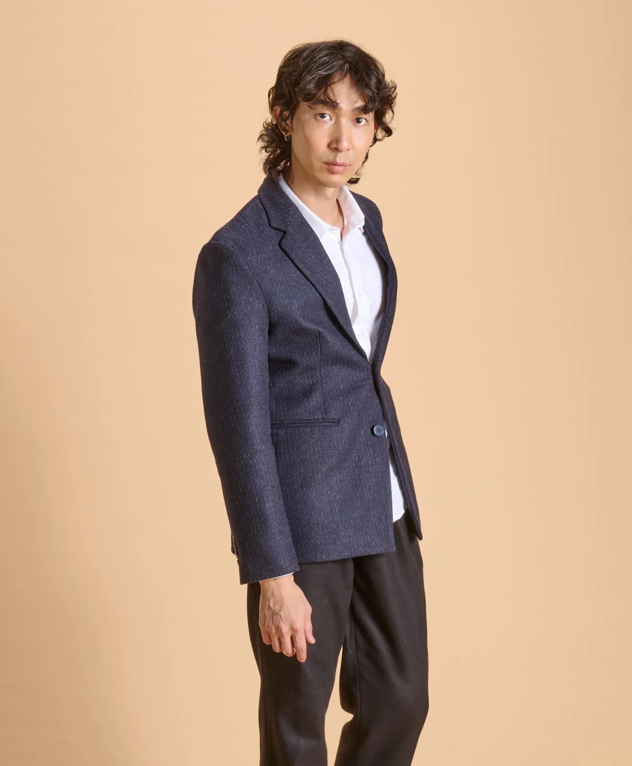 SOUBACQ Mondrian blazer laine bleu profond