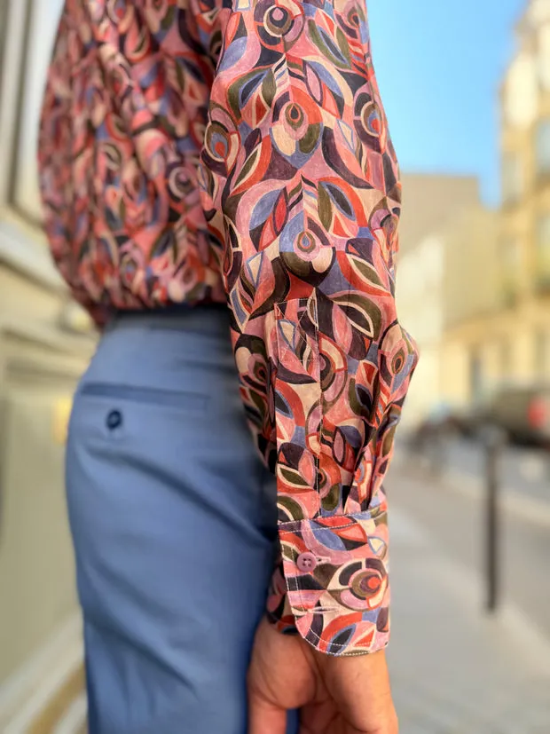 Hollington chemise col mao Liberty coton rose