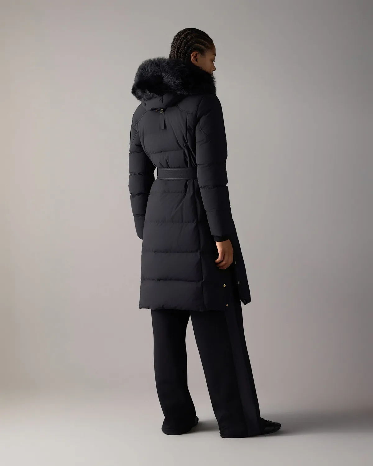 Moose Knuckles Gilded parka longue noire ceinture dorée