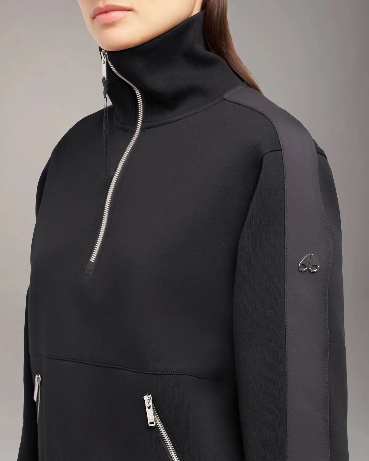 Moose Knuckles Mix Media sweat quarter zip noir sport