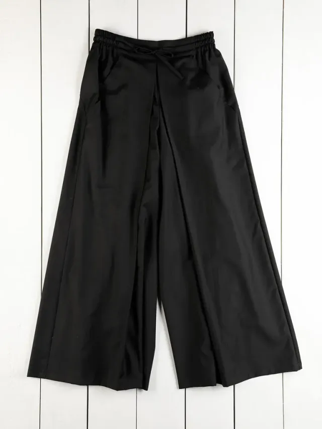 HOLLINGTON Hakama pantalon laine toile noir large S'130