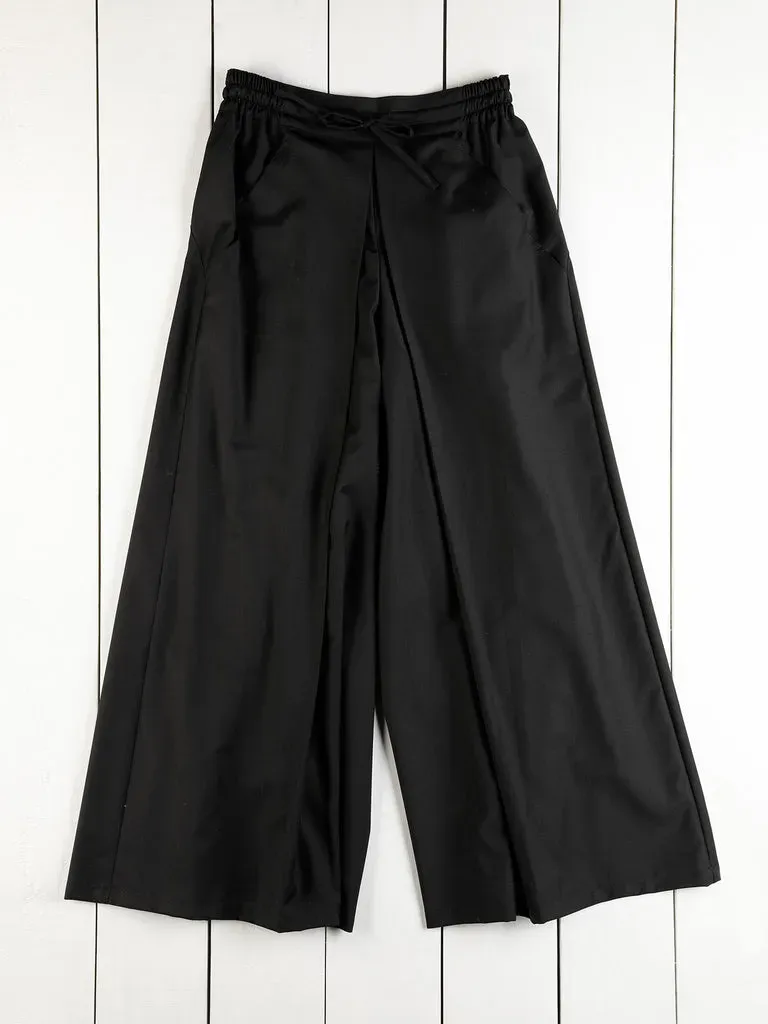 HOLLINGTON Hakama pantalon laine toile noir large S'130